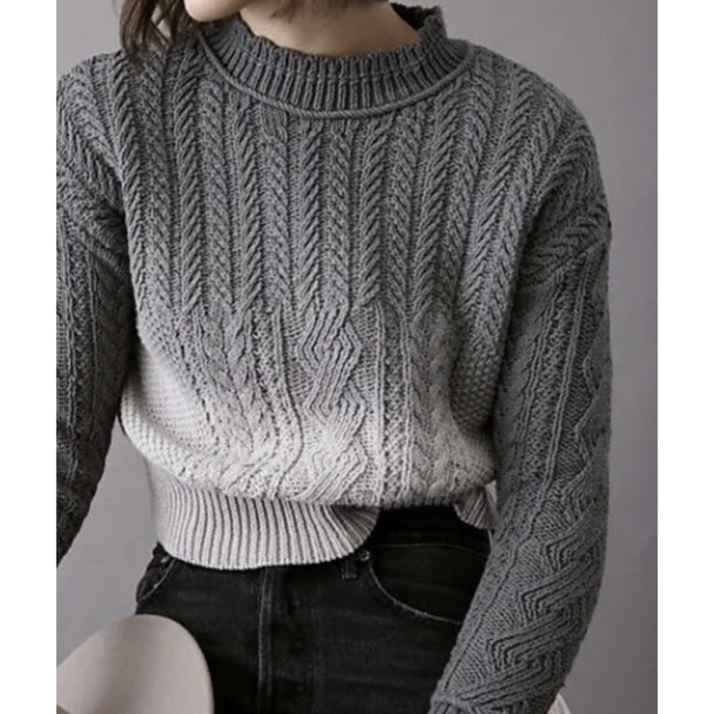 Anthropologie Marci Dip Dyed Ombre Cable Knit‎ Grey Sweaters Women Size XS